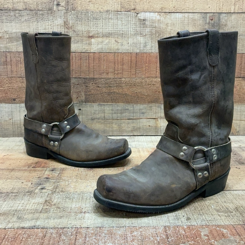 Double-H Boots Mens Size 12 D 46 Brown Leather Harness Biker Square Toe Mid Calf